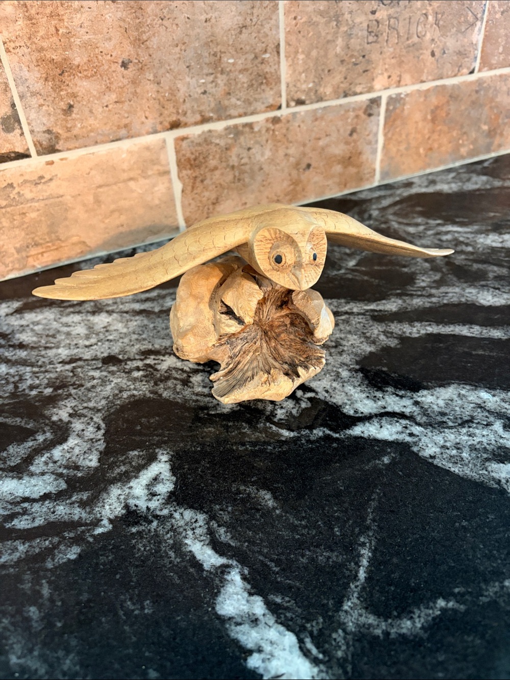 Hand-Carved Wooden Owl Sculpture - Natural Light Brown